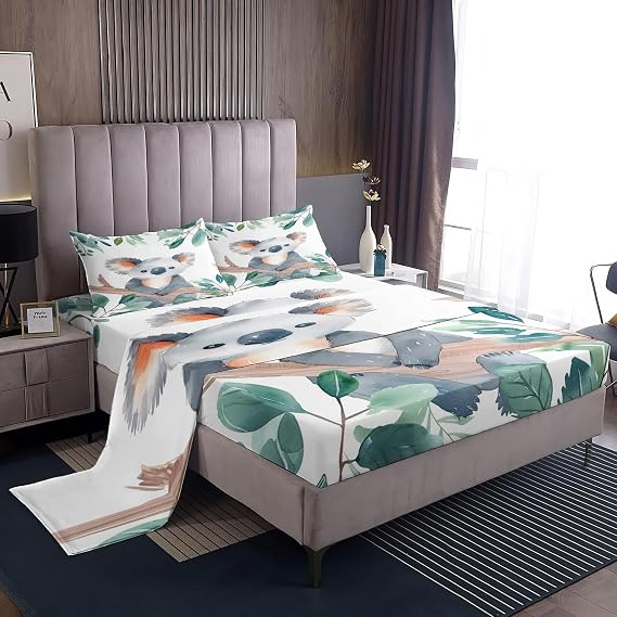 Koala Sheets Twin Size Bed, Cute Animal Pattern Sheet Set & Bedroom Decor - 16 Inch Deep Pocket, Super Soft Microfiber Bedding Sheets & Pillowcases 3 Piece
