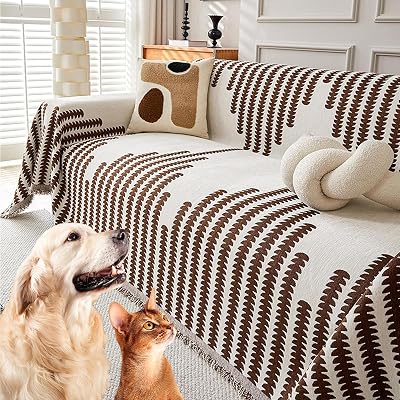 Reversible Chenille Sofa Cover, Double Sided Chenille Sofa Cover, Washable Anti-Slip Dog Sofa Cover, Chenille Reversible Fabric Sofa Chaise Cover Coffee,180x460cm 70.7  181.1in