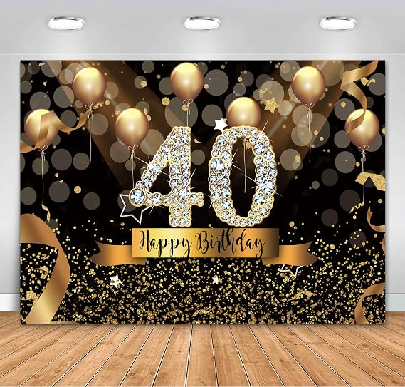 Sensfun 10x8ft Happy 40th Birthday Backdrop for Women Men Black Gold Banner