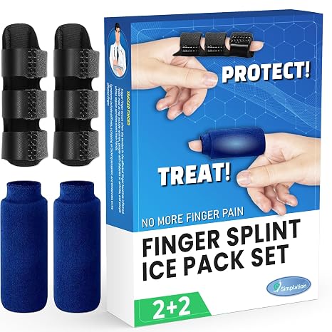 Simplation Trigger Finger Splint and Ice Pack (2+2 Set) for Pain Relief