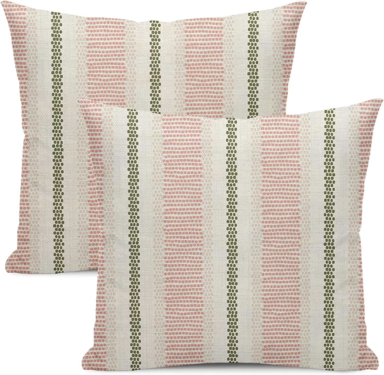 Boho Pillow Covers 18x18 Set of 2 Sage Green Pink Stripe Polka Dot Throw Pillow Covers Outdoor Decoration Modern Abstract Decorative Pillowcase Farmhouse Linen Cushion Case Decor for Couch So