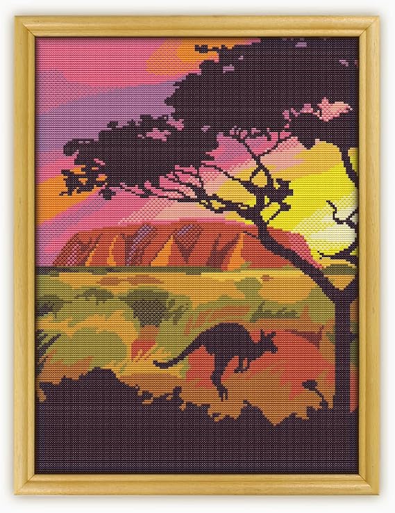 Uluru-Kata Tjuta National Park NT AUS CS815 - Counted Cross Stitch KIT#2. Set of Threads, Needles, AIDA Fabric, Needle Threader, Embroidery Clippers and Printed Color Pattern Inside.