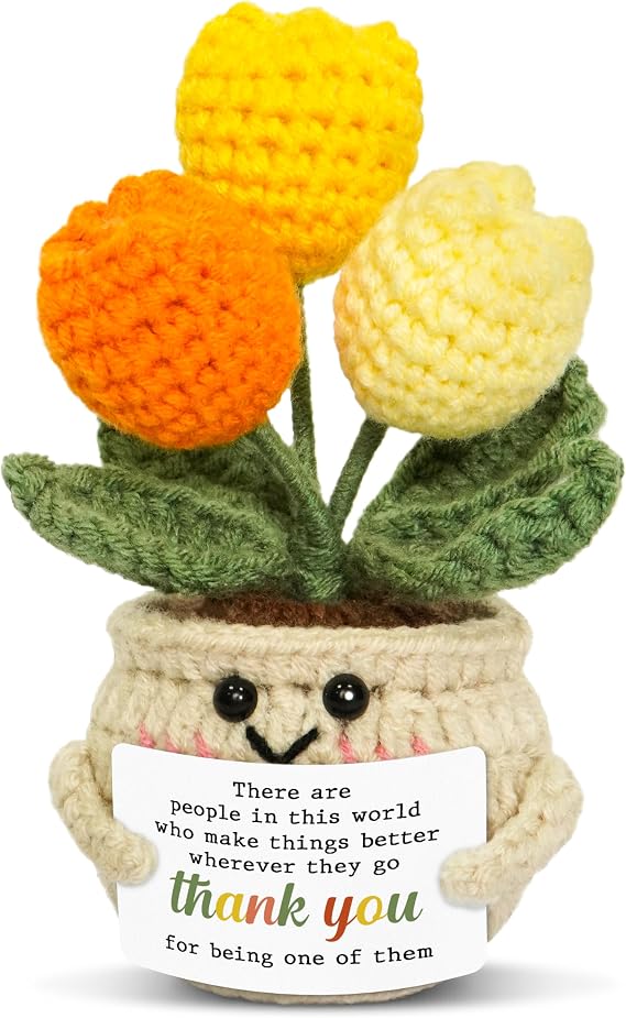 OASSIE Thank You Gifts for Women - Positive Emotional Support Crochet Tulip | Employee Appreciation Gifts for Coworkers, Nurse Teacher Friend Gift, Handmade Keepsake, Soft Yarn Texture, Home Office Decor