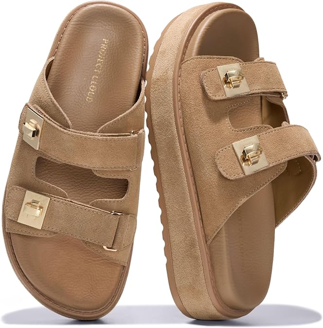 Project Cloud Platform Sandals Women Memory Foam Slides (Havana,TanSue,8)