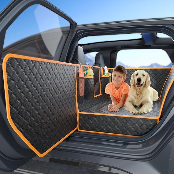 Twesync Dog Seat Cover for Back Seat, Hard Bottom Back Seat Extender, 100% Waterproof & Machine Washable, 600D Heavy Duty, Supports 400lbs for Travel & Camping, Dog Back Seat Pet Cover for Cars