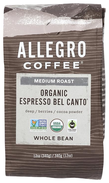 Allegro Coffee Organic Espresso Bel Canto Whole Bean Coffee, 12 oz(Pack of 1)