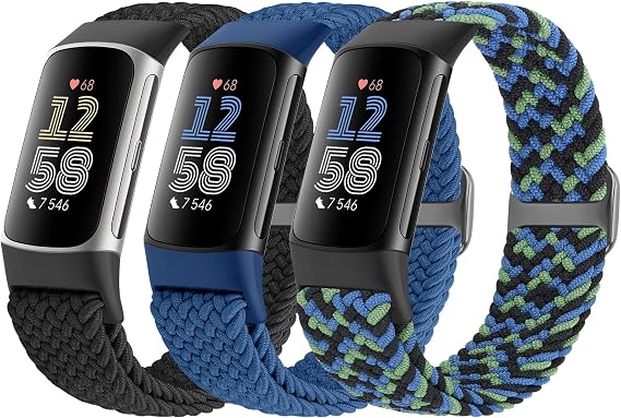 編組腕時計バンド Fitbit Charge 6/Fitbit Charge 5対応 男女兼用 伸縮性 調節可能なソロループ 伸縮性ナイロン織 交換用リストバンド Fitbit Charge 6/Fitbit Charge 5用