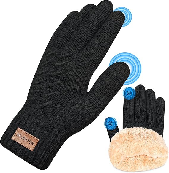 Winter Gloves for Women Men With Fleece Lining Knit Stretchy Touch Screen Thermal Warm Gloves for Cold Weather Running Driving Hiking Skiing