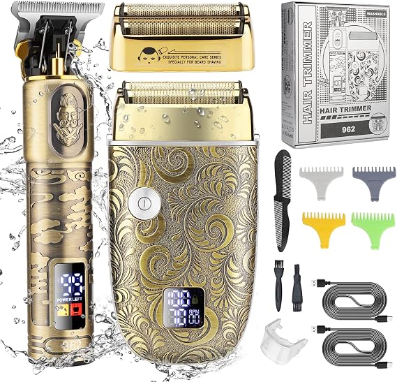 Hair Clippers for Men & Electric Razor Shavers Set,Cordless Hair/Beard Trimmers Grooming Kit,Hair Liners Clippers for Hair Cutting Barbers Supplies,LCD Display 2 Foil Head