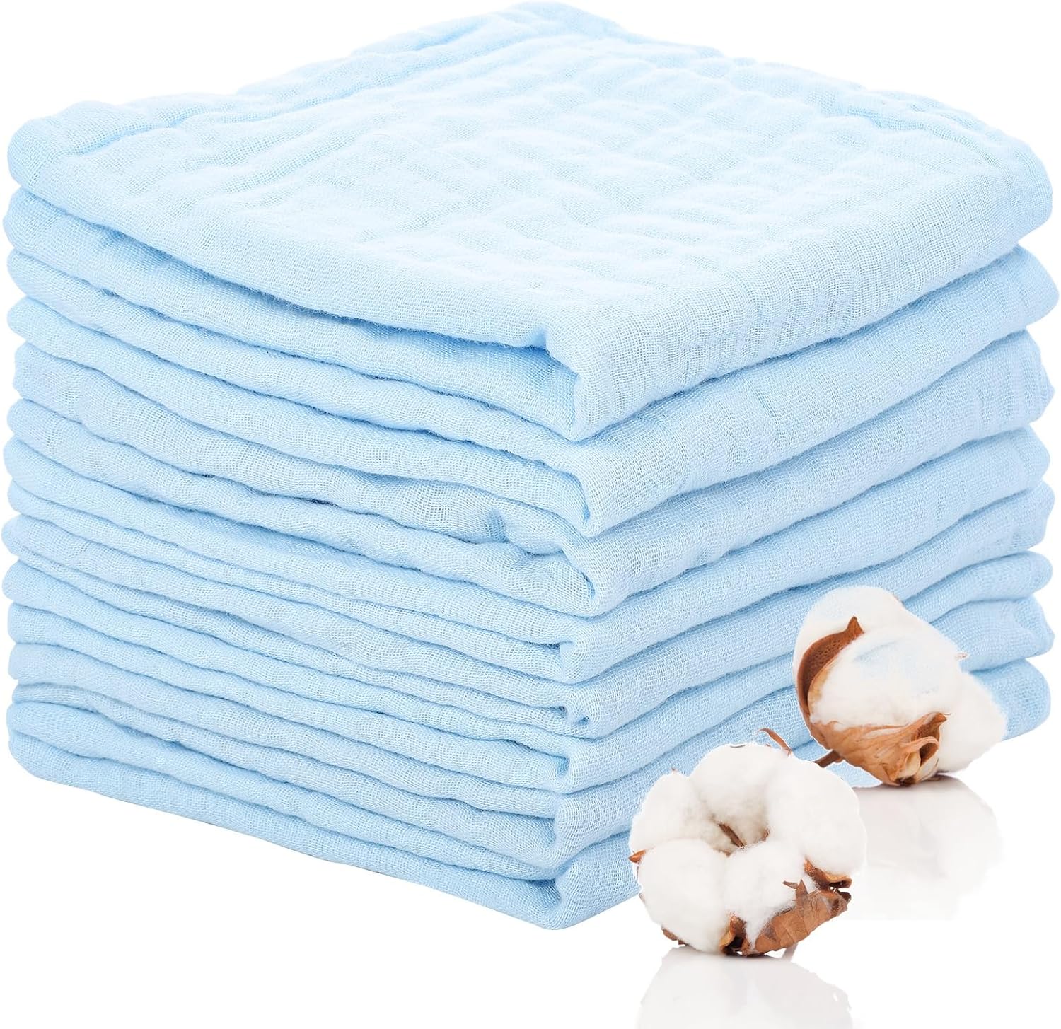 Lanjue 8 Pack Muslin Cloths for Baby, 12x12 Inch Muslin Squares Soft Burp Cloths 6 Layers Cotton Newborn Hand Washcloths Baby Wash Cloths Reusable Baby TowelsBlue