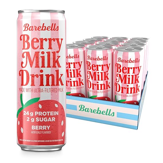 Barebells Protein Milk Drink Berry, 24g Protein, No Added Sugar, Smooth Ultra-Filtered Milk, 11.2 fl oz (330ml), 12 Pack