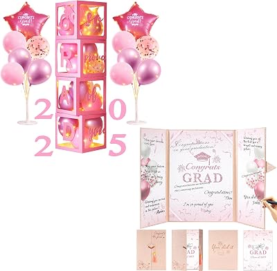 AYGXU Graduation Decorations Class of 2026-Graduation Party Decorations,Graduation Balloons Boxes with LED Light Strings and guest book 2026