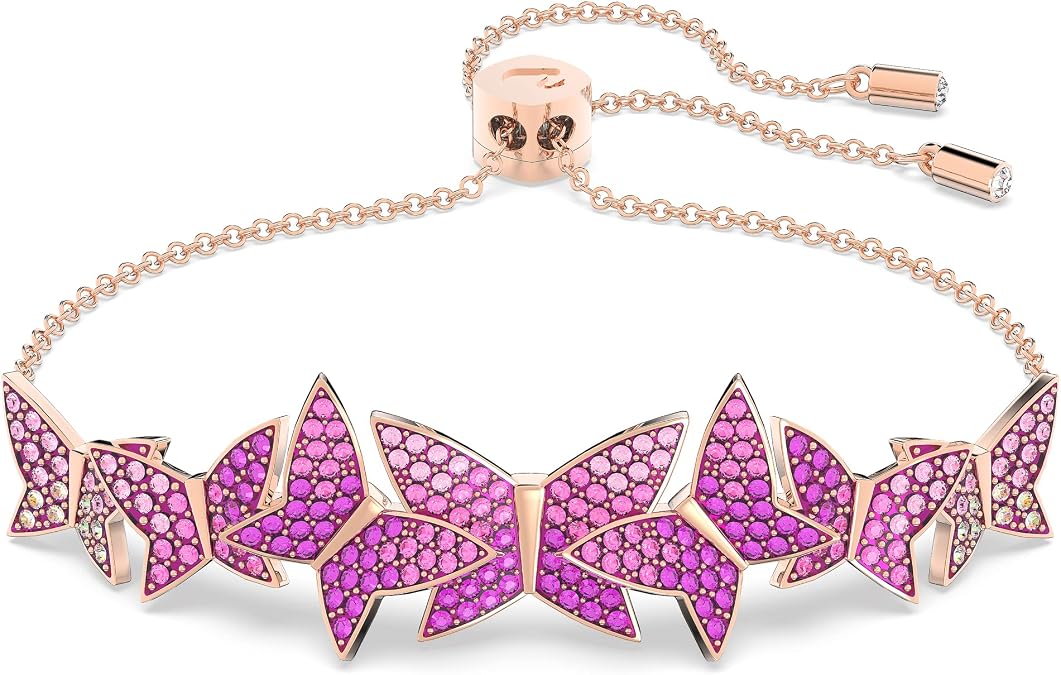 Swarovski Lilia Butterfly Necklace, Earrings, and Bracelet Crystal Jewelry Collection, Pink Crystals on a Rose Gold Tone Finish