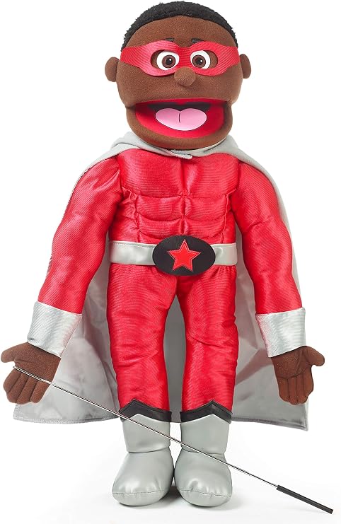 25" Superhero Boy, Black, Full Body, Ventriloquist Style Puppet