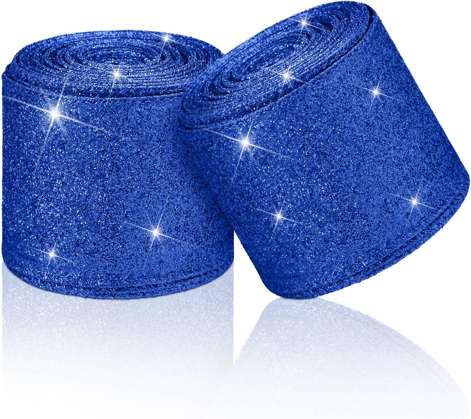Cindeer 2 Rolls Christmas Glitter Wired Edge Ribbon Wired Fabric Ribbons for Gifts Wrapping Garland Card Craft Wreath Holiday Party Home2.5 Inch X 20 Yard in Total,Royal Blue