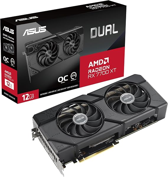 ASUS Dual Radeon RX 7700 XT OC Edition 12GB GDDR6 Gaming Graphics Card (AMD Radeon RX7700XT PCIe 4.0 1x HDMI 2.1 3X DisplayPort 2.1 DUAL-RX7700XT-O12G Black)