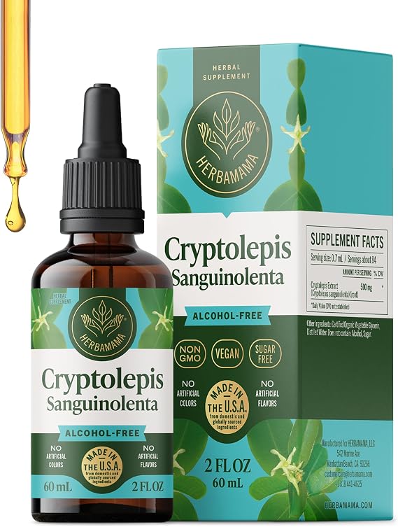 HERBAMAMA Cryptolepis Tincture - Immune Support Supplement | Cryptolepis Sanguinolenta Extract Non-GMO Alcohol & Sugar-Free Vegan Liquid Formula 42-Day Supply 2 fl oz