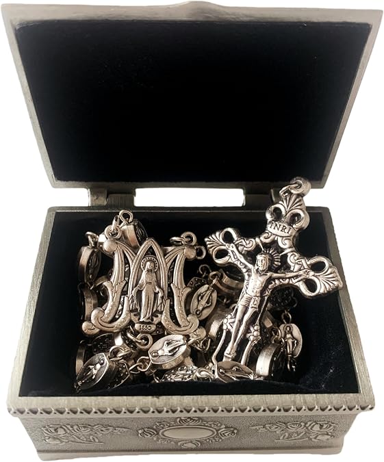 elegantmedical HANDMADE Saint St.Benedict Rosary Crucifix Cross Silver Plated beads Catholic necklace gift box