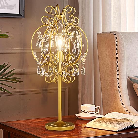TOCHIC Gold Crystal Table Lamps, 30" Tall Modern Farmhouse Bedside Lamps for Night Stands, Vintage Desk Lamps for Living Room, Reading Room, Bedroom, Home Office, Entryway, Console Table, E26 Base