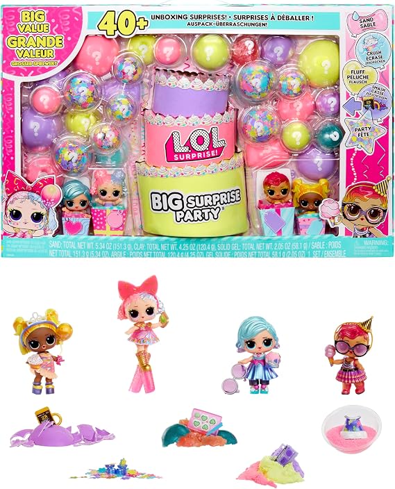 L.O.L. Surprise! Big Surprise Party 4 Dolls to Collect, + 40 Surprises, 5 Unboxing Experiences, Outfits, Sand, Gel, Shells, Plush, Party Confetti, Girls 4 Years and Up