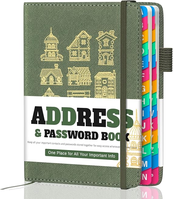 Address Book with Colorful Alphabetical Tabs (4.7" X 6.2") Telephone Address Contact Book for Seniors, Address Book with Space for Website Address and Internet Passwords (Sage Green)
