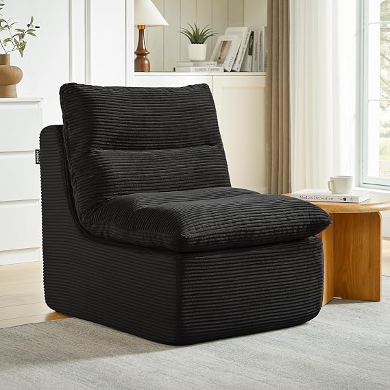 ROXGOX Boneless Chair Small Lounge Chairs for Adults, Memory Foam Single Sofa Bean Bag Chair for Living Room, Bedroom, Gaming Reading, No Assembly Required Black
