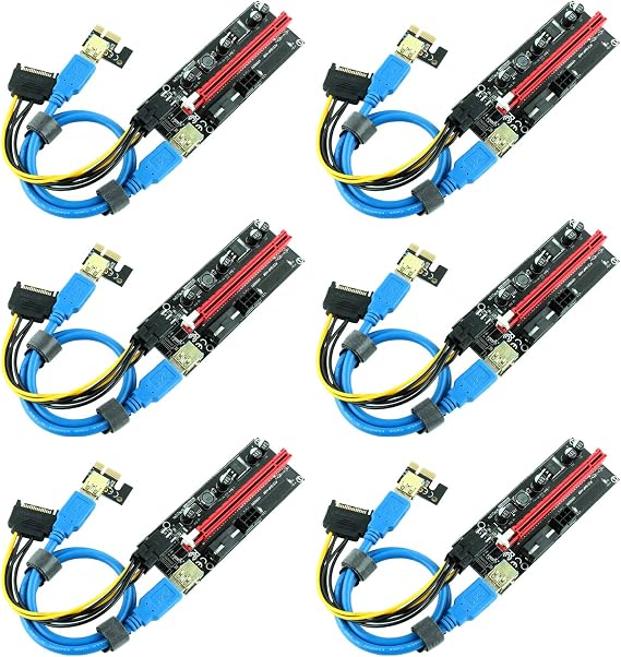 Ubit Bitcoin GPU Madenciliği Powered Yükseltici Adaptör Kartı için PCIE Yükseltici 1x 16x Grafik Uzatma Kartı, 4 Katı Kapasitör, 60cm USB 3.0 Kablosu, 2X 6PIN, Molex 3 Güç Seçenekleri (VER 009S, 6