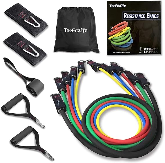 TheFitLife Training Tube, Muscle Training Tube | 5段階負荷調整最大136kg対応プロ仕様トレーニングチューブセット、ハンドル・ドアアンカー・アンクルストラップ付きフルセット構成、自宅でジムレベルの筋力トレーニングを実現、天然ラテックス高耐久設計、全身トレーニング対応本格システム