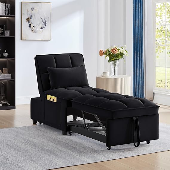 LUMISOL 4 in 1 Loveseat Sofa Bed with Armrests and Storage Pockets, Multifunctional Tufted Pull-Out Sofa Bed with Adjustable Backrest and Pillows,