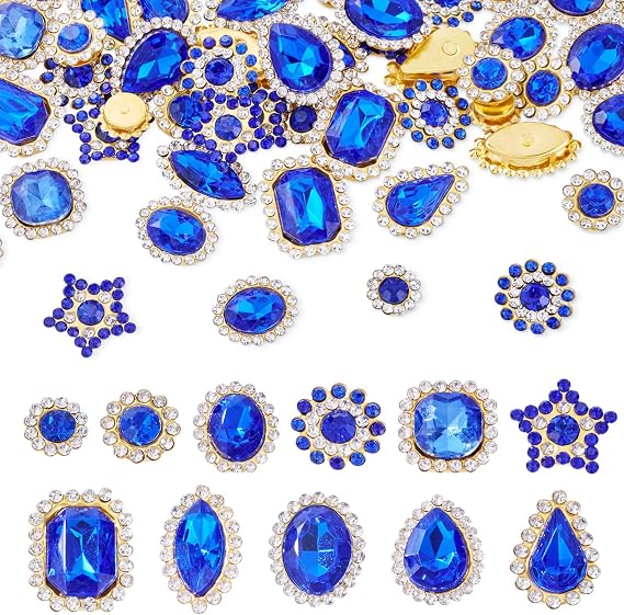 100 Pcs Blue Sew On Rhinestones for Clothes Glass Crystal Gems Claw Flatback Rhinestones Appliques for Crafting Sewing Clothes Shoes Hats Dress Garment Crafts DIY Jewelry Making
