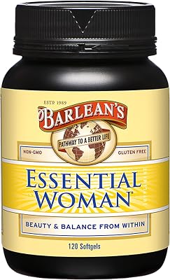 Barleans Essential Woman Supplement Capsules, Womens Flaxseed and Evening Primrose Oil for Hormone Balance, Omega 3 6 9 and GLA Acid, 120 Count