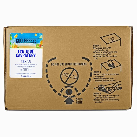 Coolbreeze Beverages Blue Raspberry Frozen Carbonated Beverage Syrup 5 Gallon Bag-in-Box (BIB) FCB Slushie Drink Mix Concentrate for Commercial Fountain and Frozen Drink Machines
