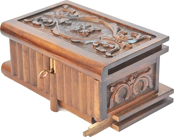 Walnut Treasure Within Puzzle Secret Magic Box Hand Made Unique Jewelry Box with Hidden Key 10"x6"x5" (25cmx15cmx12cm)