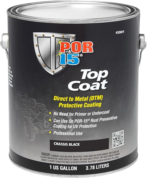 POR-15 Top Coat Paint, Direct to Metal Paint, Long-term Sheen and Color Retention, 128 Fluid Ounces, Chassis Black