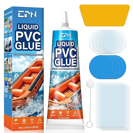 EPN Air Mattress Patch Kit, Waterproof Vinyl Pool Patch Repair Kit, 80 mL | Clear waterproof PVC repair adhesive for pool liners, inflatables, air mattresses, hot tubs, tents, kayaks and vinyl toys