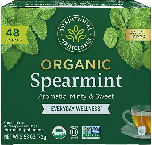 Organic Spearmint, Caffeine Free, 48 Wrapped Tea Bags, 2.53 oz (72 g), Traditional Medicinals