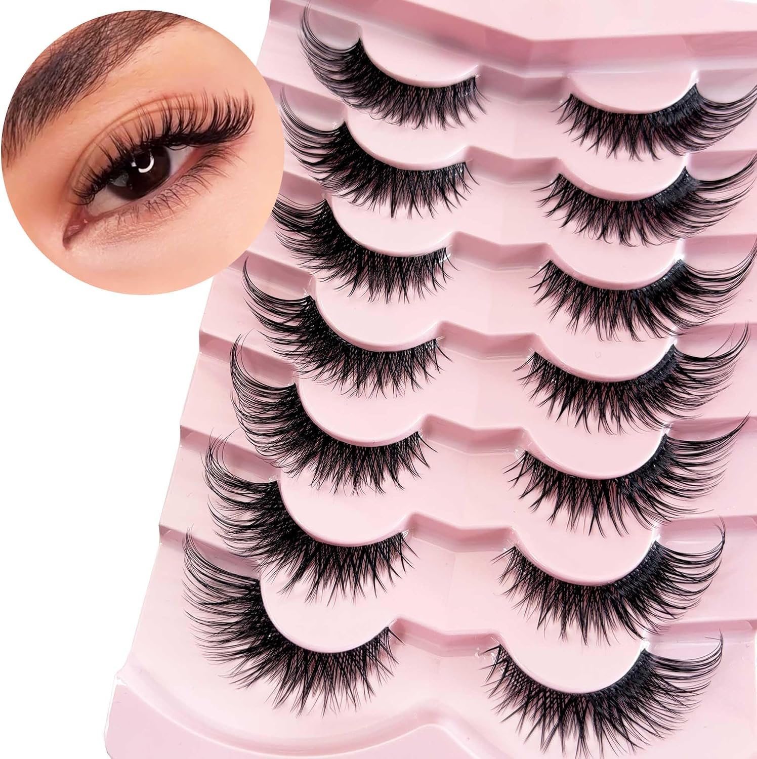 False Eyelashes Strip Lashes Eye Lash Fake Eyelash Natural Look Volume 18mm Mink Fluffy Fox Eyelashes 7 Pairs Pack 9D