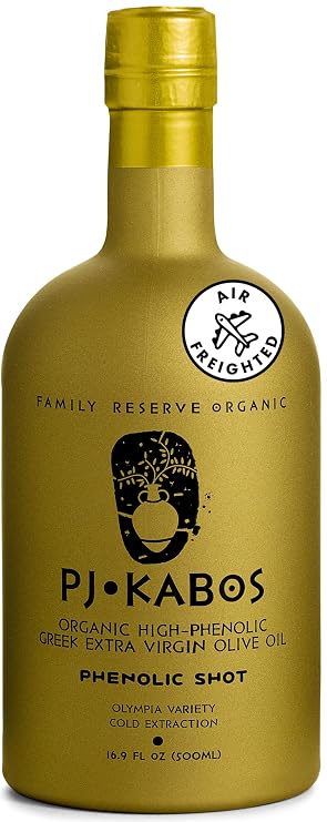 P.J. KABOS 2025/26 Fresh Harvest, Extremely High Phenolic (900+ mg/kg), USDA Organic Greek Extra Virgin Olive Oil, Kosher, Cold Extracted, 16.9oz Glass Bottle, PJ KABOS Family Reserve Organic - Phenolic Shot
