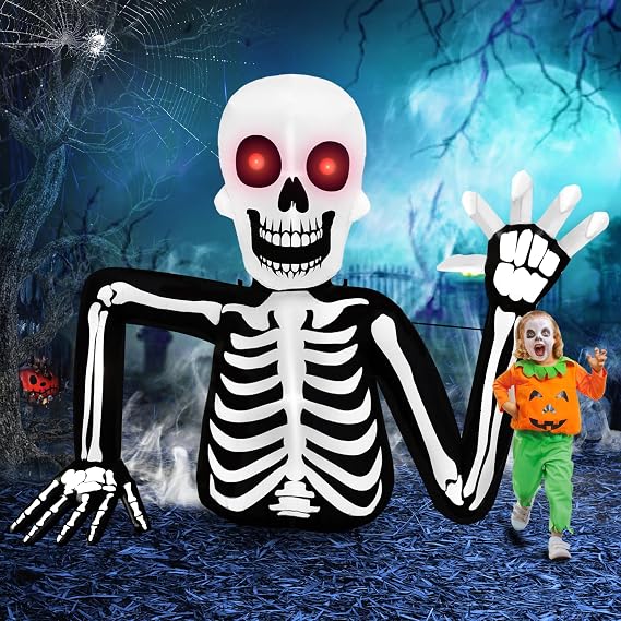 6FT Tall Halloween Inflatable Skull Skeleton Outdoor Decoration