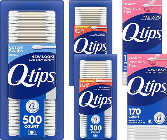 Q-Tips Cotton Swabs, Variety Pack, Original, Hygiene Shield and Precision Tips for Home, First Aid and Beauty Care, Made with 100% Cotton, 1440 Count