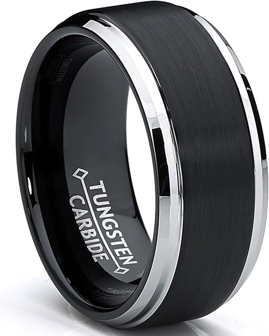 9MM Black Two Tone Tungsten Carbide Men's Brushed Wedding Band Ring, Comfort Fit Sizes 8 to 13