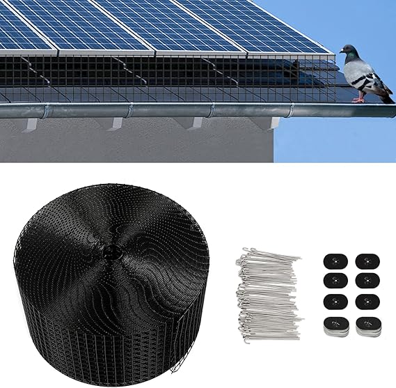 Solar Panel Bird Guard Squirrel Proofing Kit 6in*98ft Bird proofing Wire Screen Protection Wire mesh PVC Coated Galvanized Steel mesh Bird+70 Fasteners Clips,Black