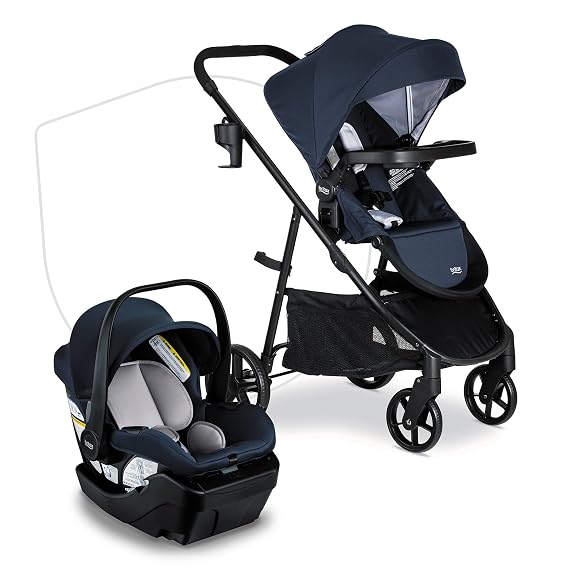 Britax Willow Brook Travel System With Aspen Base Navy Glacier | Car Seat Stroller Combo; Brook Stroller & Willow Infant Car Seat; ClickTight Technology & RightSize System; Child Tray