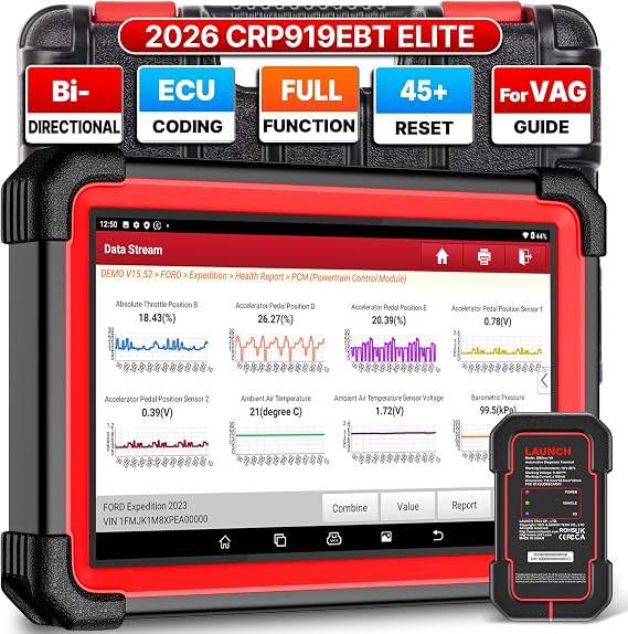 LAUNCH X431 CRP919E BT Elite OBD2 Scanner All System Car Diagnostic Tool | 2026 Bidirectional Scan Tool,ECU Coding,45+ Reset Service,CANFD & DOIP, FCA, V.A.G. Guided, FCA AutoAuth, 2-Year Update
