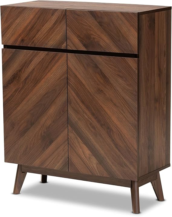 Baxton Studio Hartman Mid-Century Modern Walnut Brown Finished Wood Shoe Cabinet
