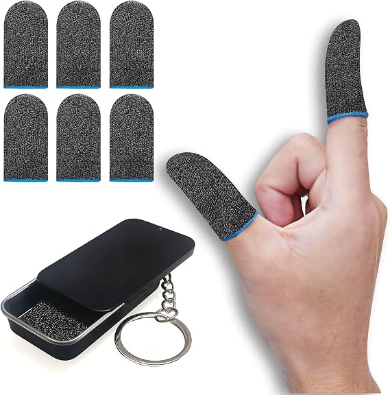 6 Pack Gaming Finger Sleeves Thumb Sleeve for Mobile Game Controller for PUBG Anti-Sweat Breathable Seamless (Charcoal Gray Blue)
