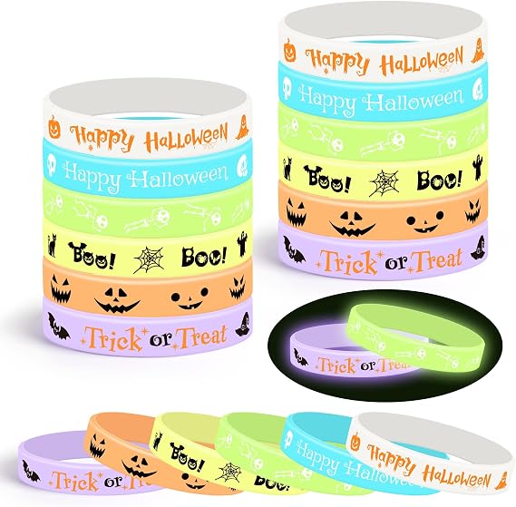 Lesnala 48 Pcs Halloween Glow in The Dark Silicone Bracelets 6 Styles