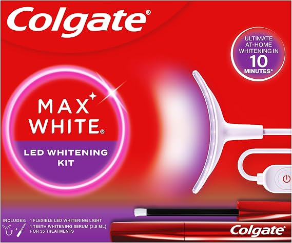 Colgate Max White Led Teeth Whitening Kit - Ultimate Whitening in 10 Minutes - Reverses up to 20 Years of Stains - Flexible Led Whitening Device - Teeth Whitening Serum with New Precision Applicator