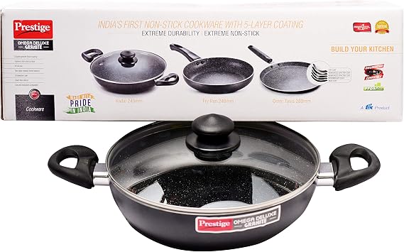 Prestige Granite Induction Base Non Stick Cookware Set, 3 Pieces