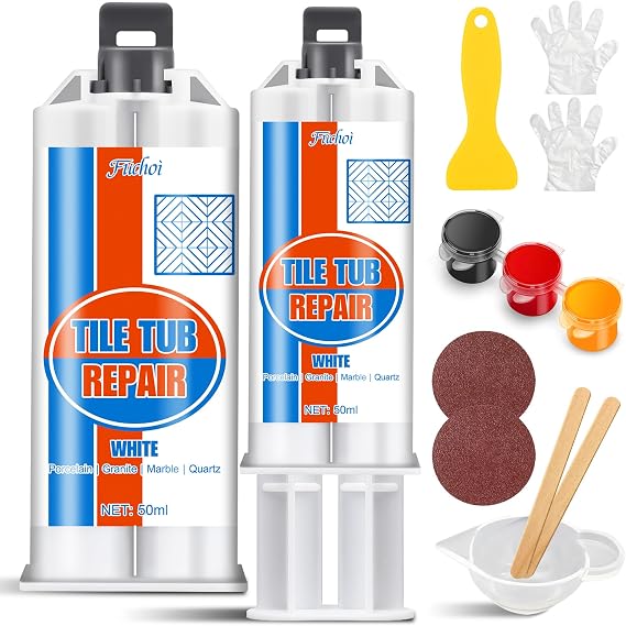 Ceramic Tile Repair Kit 100ml - Fix Chips, Cracks & Holes in Porcelain, Tub | For Ceramic, Porcelain, Tub, Fiberglass, Fix Cracks, Chips, Holes, Scratches, Fast-Dry, Strong Bond, Sandable, Paintable